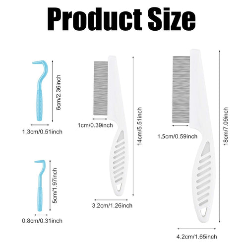2pcs Pet Combs & 2pcs Tick Removal Tool, Fine-Tooth Flea Comb Tear Stain Removal Multifunctional Magic Pet Hair Cleaning Grooming Tools with Stain...