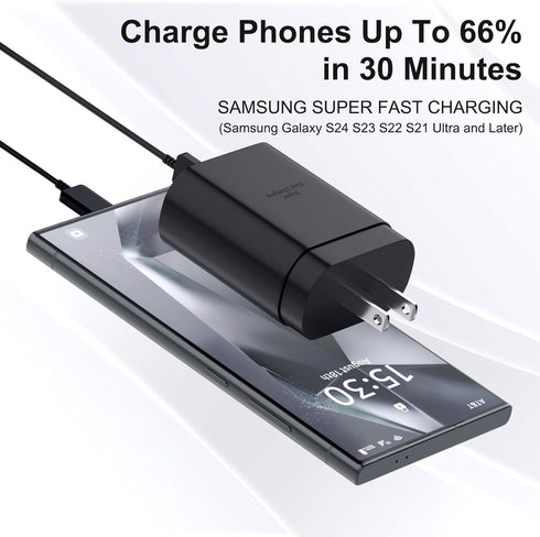 Samsung Type C Charger Fast Charging 25W Super Fast Charger Block with 6Ft USB C Charger Cable Compatible with Samsung Galaxy S25 Ultra/S25/S25+/S...