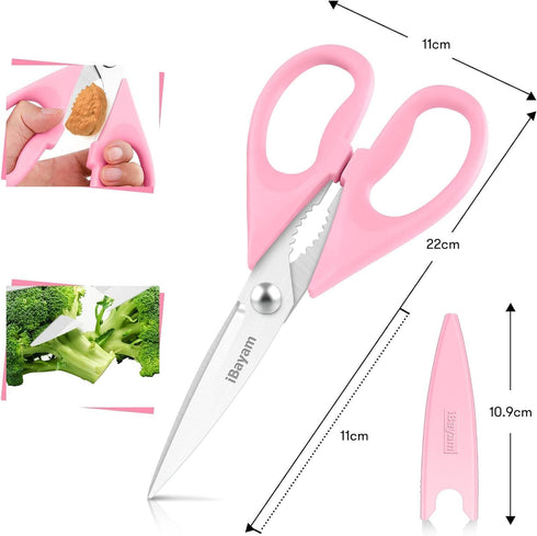 iBayam Kitchen Scissors All Purpose Kitchen Shears 8.5" Cooking Scissors with Sheath, Pink Kitchen Accessories, Household Appliances Home Essentia...