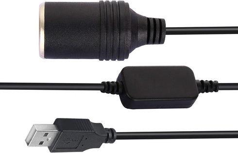 Apoi USB A Male to 12V Car Cigarette Lighter Socket Female Step Up Cable Inverter Converter for Lighters Driving Recorder and More-Black (1.96FT/0...