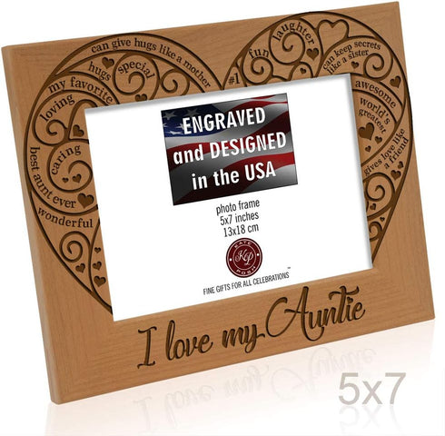 KATE POSH I Love my Auntie Picture Frame, Best Aunt Ever, Engraved Natural Wood Picture Frame (5x7 - Horizontal)...