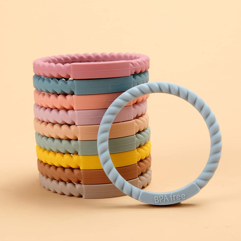 Socub Silicone Baby Teether Toy, 4 Pack BPA Free Soft Silicone Teether Bracelets for 3+Month babies, Wearable as Bracelets, Baby Chew Toy (Sage/Et...