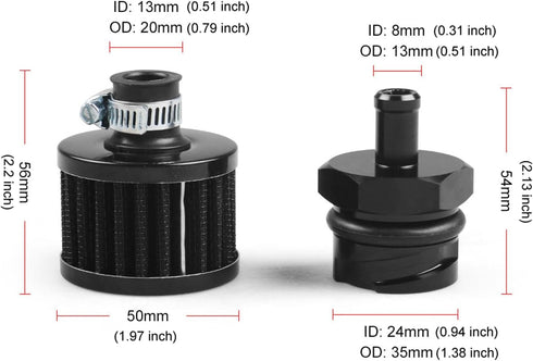 Dyno Racing Aluminum Billet Valve Cover Adapter Oil Cap Breather Fitting AN10 & Filter Accessory Compatible With LX LSX LS1 LS2 LS3 LS6 LS7...