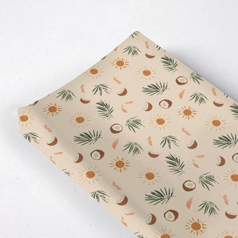 Summer Palm Trees Changing Pad Cover, Coconuts Sun Prints Baby Nursery Diaper Changing Table Pad Cover, Unisex Summer Pattern Diaper Changing Shee...