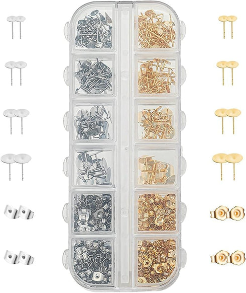Gold Earring Posts and Backs - 400 Pcs 316L Stainless Steel Hypoallergenic Earring Studs for Jewelry Making with Butterfly Earring Backs, Earring ...
