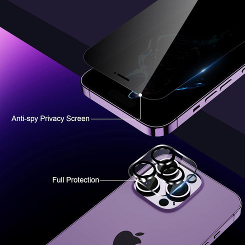 [2+2 Pack Privacy Screen Protector for iPhone 15 Pro with Camera Lens Protector, 6.1 Inch Tempered Full Screen Glass Accessories, Anti-Spy, Bubble...