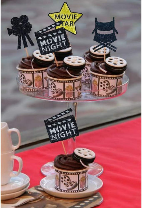 Theater Cupcake Toppers Cake Decoration for Birthday Movie Night Party Supplies Food Pick - Set of 24...