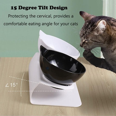 Love Dream Double Dog Cat Bowls with Raised Stand, Pet Food Water Feeder Bowl, 15° Tilted Pet Bowl Stress-Free Suit for Cats Small Dogs (Black+Whi...