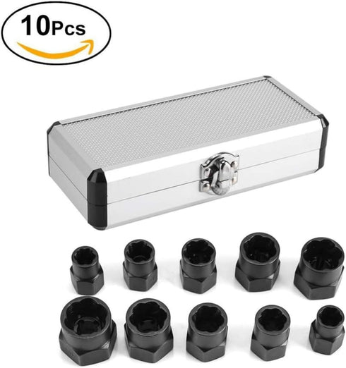 10 Pcs Impact Bolt & Nut Remover Set, Bolt Screw Extractor Set, Nut Remover Tool with Aluminium Storage Case for Removing Damaged Frozen Rusted Ro...