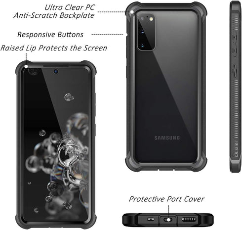 Dexnor for Galaxy S20 Case with Screen Protector Clear 360 Full Body Rugged Protective Shockproof Hard Back Cover Heavy Duty Defender Bumper Case ...