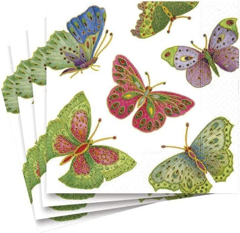 Entertaining with Caspari Jeweled Butterflies Paper Cocktail Napkins, Ivory, Pack of 20...