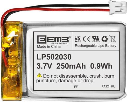 EEMB 3.7V Lithium Polymer Battery 250mAh 502030 Lipo Rechargeable Battery Pack with Wire JST 2.0mm JST Connector for VXI Blue Parrott- Confirm Dev...