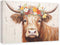 CXHOSTENT Highland Cow Canvas Wall Art Animal Painting Wall Decor Rustic Cattle and Flower Picture Print Farmhouse Kitchen Decor Frame (Highland C...