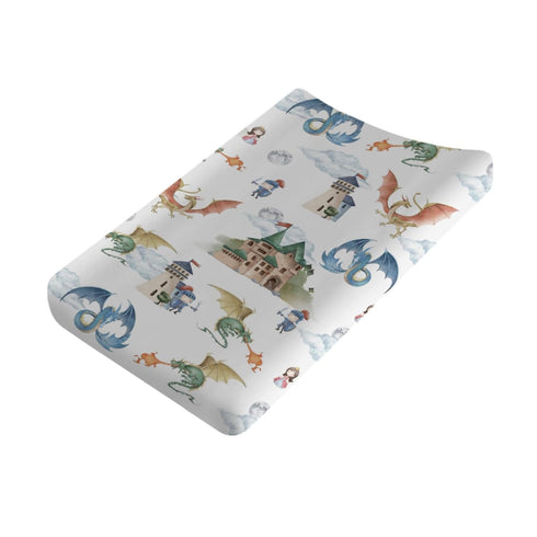 Fairytale Dragons Castle Changing Pad Cover Watercolor Dragon Princess Knight Moon Clouds Baby Nursery Diaper Change Pad Sheets for Boy Girl Soft ...