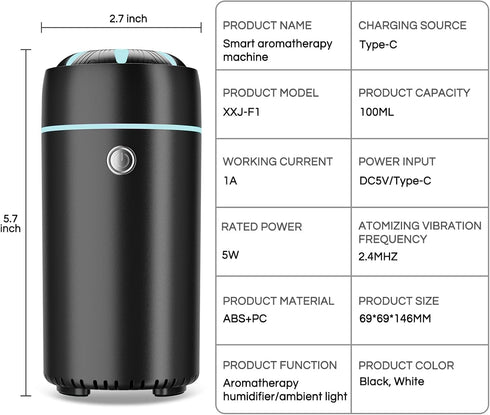 Car Humidifier, Car Diffusers for Essential Oils, Car Air Freshener Diffuser, USB Cool Mist Humidifier Diffuser for Car Home Office Bedroom (Black...