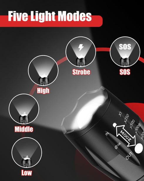 Victoper LED Flashlight 2 Pack, Bright 2000 Lumens Tactical Flashlights High Lumens with 5 Modes, Waterproof Zoomable Flash Light for Outdoor, Gif...