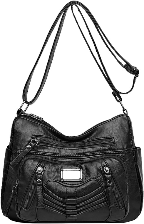 WITERY Crossboby Bag for Women - Soft PU Leather Multi-Pocket Shoulder Bag Handbag with Adjustable Strap...