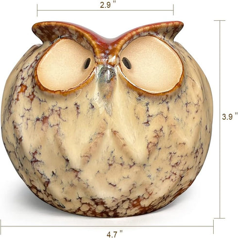 GeLive Owl Planter Ceramic Succulent Plant Pot Fun Animal Flower Container Decoration Tabletop Decor Windowsill Box with Drainage Hole (Round Owl ...