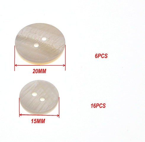 White Genuine Mother of Pearl Buttons Set,22PCS/Pack(16PCS 15MM+6PCS 20MM),2 Holes Bulk Natural MOP Pearl Shell Buttons for DIY Sewing Crafts,Shir...