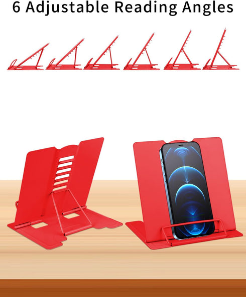 MSDADA Small Desk Book Stand Metal Reading Rest Book Holder Adjustable Cookbook Documents Holder Portable Sturdy Bookstands for Recipes Textbooks ...