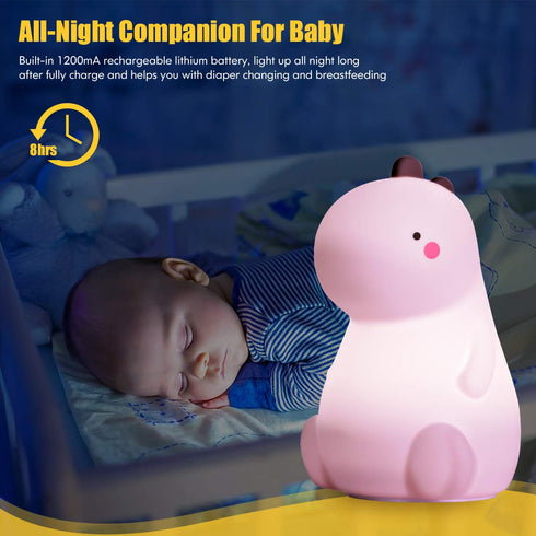 VSATEN Dinosaur Night Light for Kids, Color Changing Silicone Baby Night Light with Touch Sensor for Kids' Bedroom, USB Rechargeable LED Bedside N...