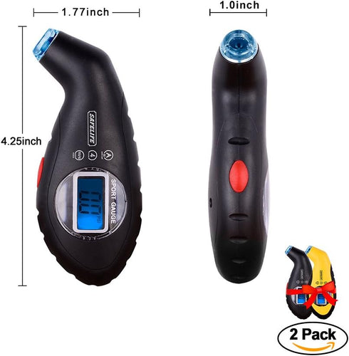 SAFELIFE Digital Tire Pressure Gauge 150 PSI 4 Settings with Backlit LCD and Non-Slip Grip (2package)...
