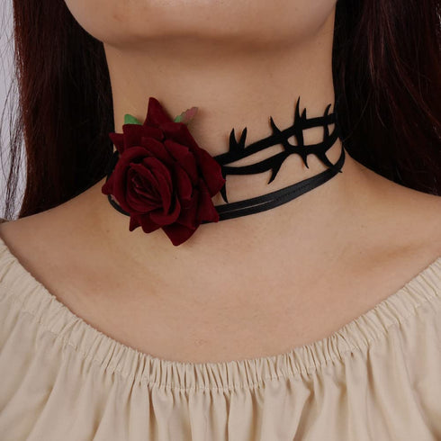 Gothic Red Rose Black Choker Necklace Retro Floral Flower Vampire Collar Necklace for Halloween Cosplay Party Prom, Black and Red, 6.5 grams, 1.0 ...