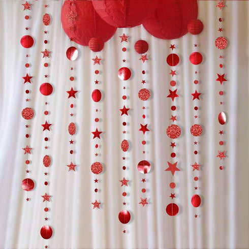 Decor365 Twinkle Star Garland Glitter Red Party Decorations Star Banner Ceiling Hanging Streamer Backdrop for Birthday Valentine’s Day Christmas L...