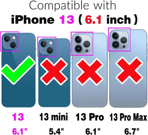 Compatible with iPhone 13 6.1 inch Wallet Case Crossbody Strap Leather Zipper Credit Card Holder Clasp Stand Cell Accessories Phone Cover for iPho...