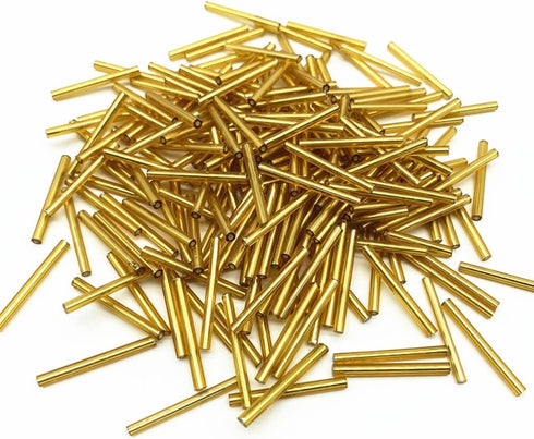 25mm 1" Czech Glass Seed Beads Tube Lined Bugle Beads Spacer Long Earrings Findings (Gold)...