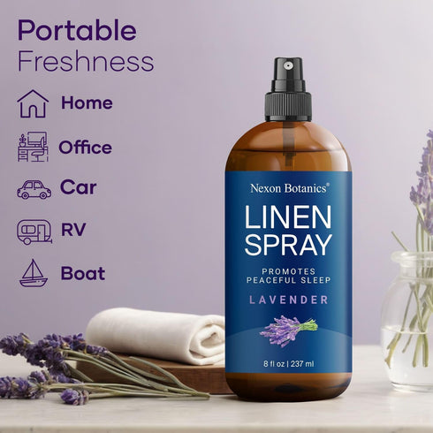 Lavender Linen Spray 8 fl oz - Refreshing Bed Linen Spray - Fabric Refresher Pillow Spray for Bedding, Bed Sheets - Nexon Botanics...