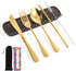 Gold Travel Utensils, Stainless Steel Knives Forks and Spoons Silverware Set, Portable Camping Utensils Set, Set of 7 Gold Utensils Set for School...