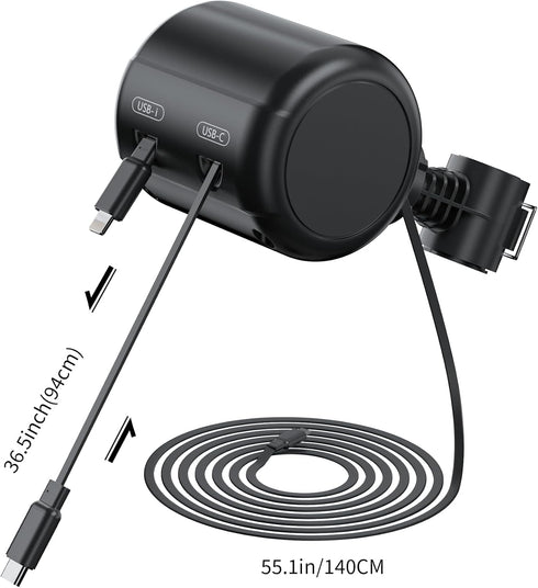 Multi Car Retractable Backseat 3 in 1 Car Charging Station Box (3Ft - Mini)...