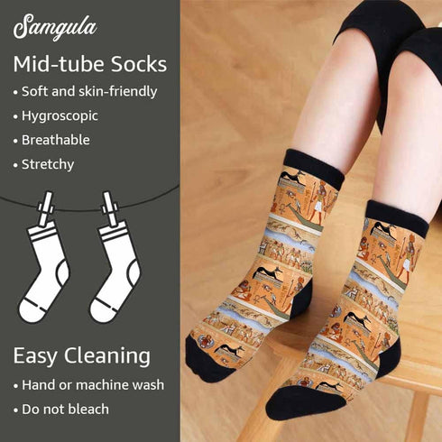 Ancient Egypt Crew Socks for Woman Size 6-8 Mythology Pharaohs Hieroglyph Engraving Girls Socks...