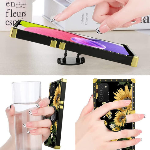 KANGHAR Designed for Samsung Galaxy A03S 5G Case Sunflower with Screen Protector Lanyard Strap Ring Holder Kickstand for Women Girls Flower Floral...