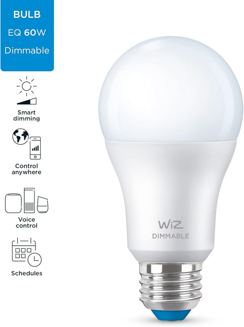 WiZ 60W A19 Dimmable Daylight (5000K) LED Smart Bulb - Pack of 2-800 Lumen - E26 - Indoor - Connects to Your Existing Wi-Fi - Control with Voice o...