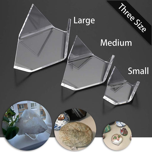 Hipiwe 5 Packs Acrylic Triangle Display Holder - Display Easel Stands for Geodes Rock Mineral Agate Fossil Coral, Clear Plastic Display Stands for...