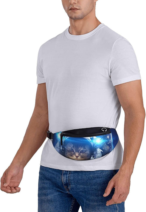 Space Cat Fashion Casual Fanny Pack Waist Bag Men Women Adjustable Belt Waist Bag For Travel Hiking Cycling Running Festival Carnival...