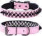 Spiked Studded Dog Collar, Genuine Leather Dog Collar, Adjustable Pet Collars for Small or Medium Pet (L, Pink)...