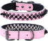 Spiked Studded Dog Collar, Genuine Leather Dog Collar, Adjustable Pet Collars for Small or Medium Pet (L, Pink)...