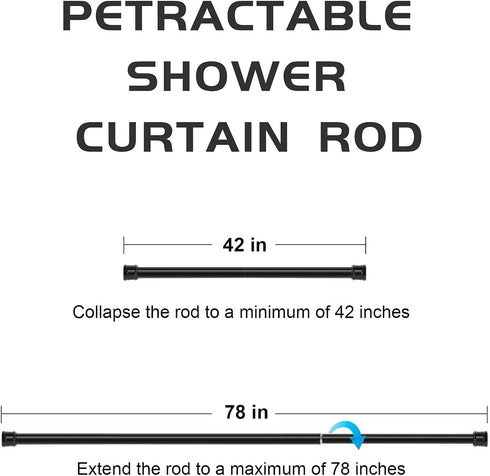 Shower Curtain Rod 42-78 Inch, 1"Diameter Spring Long Adjustable Tension Curtain Rods for Bathroom Windows Closet No Drilling No Rust, Black...