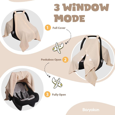 Baby Car Seat Cover Muslin Infant Carseat Canopy, Peekaboo Opening Car Seat Covers, Unisex Large Universal Fit Lightweight Breathable Newborn Brea...