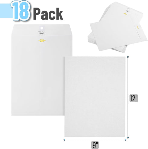 Mr. Pen- Clasp Envelopes, 18 Pack, 9" x 12", White, Kraft Letter Size Envelopes, White Envelopes, Document Envelope, Clasp Kraft Envelopes, Clasp ...