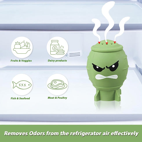 Fun Guy Fridge Deodorizer, Baking Soda Holder for Refrigerator Odor Absorber, Cute Freezer Smell Eliminator and Reusable Silicone Freshener Contai...