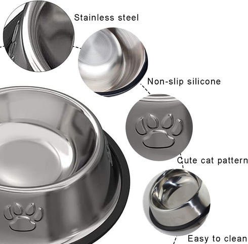 Stainless Steel Cat Bowl, 2 Pack Metal Dog Bowls for Food and Water, Non-Slip Pet Feeding Dish Bowl with Rubber Base for Indoor Cats Small Dogs...