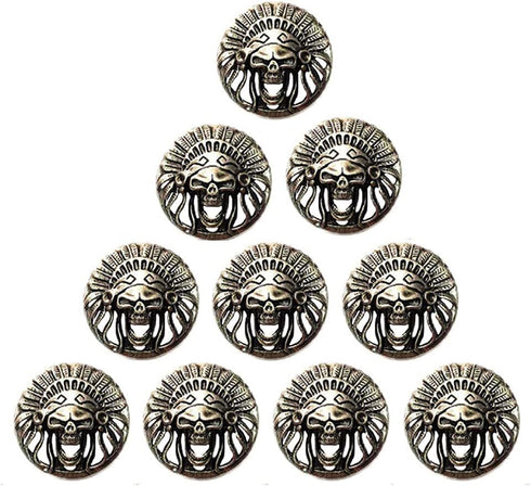brandname Duolai 10pcs Antique Indians Skull Head Carving Craft Purses Leather Decoration Conchos Buttons Metal Stud Screw Back Rivet Personality ...