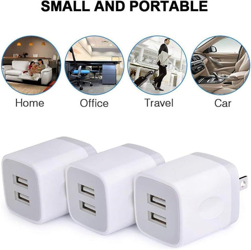 FiveBox Charger Block, USB Wall Charger, 3Pack Dual Port 2.1Amp Fast Charger Brick Base Adapter Charging Cube Plug Box for iPhone 16e 16 Pro Max 1...