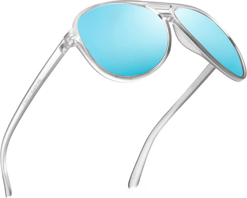 JIM HALO Polarized Aviator Sunglasses Men Women Oversize Plastic Driving Glasses (Matte Transparent Frame/Polarized Blue Lens)...