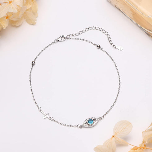 925 Sterling Silver Anklets for Women Evil Eye Cross Adjustable Anklet With Bead Dainty Evil Eye Ankle Bracelets Jewelry Gift...