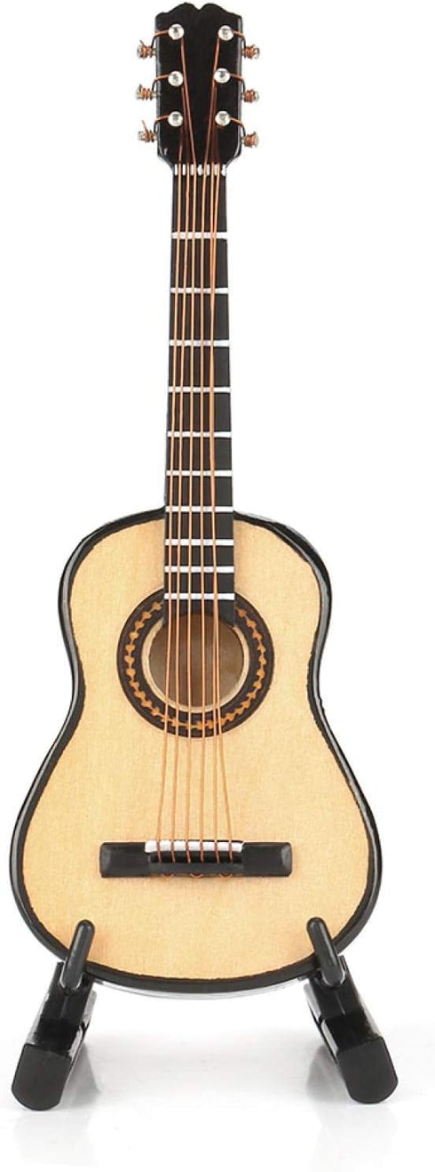 Tnfeeon Mini Wooden Guitar Model,Miniature Dollhouse Musical Instrument Model with Display Stand and Case Small Craft Ornaments Gift Home Decor...